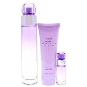 Perry Ellis 360 Purple Women 3.4oz EDP Spray 0.25oz EDP Spray 3.0oz Shower Gel 3 Pc Gift Set