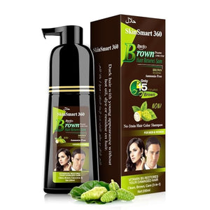 SkinSmart 360¢ç No-Stain Hair Dye Shampoo ? Full Gray Coverage for Men &amp Women 3-in-1 Color + Cleanse + Condition Natural Ingredients Easy No-Mix Formula 200 mL (Dark Brown)