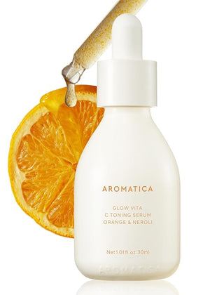 AROMATICA Glow Vita C Toning Serum Orange &amp; Neroli - Orange Vitamin C Serum for Face with Hyaluronic Acid for Sensitive Skin (30ml/1.01 fl. oz)