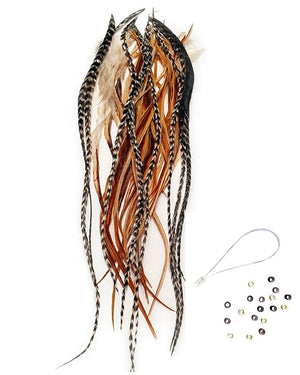 Sexy Sparkles Feather Hair Extension ? 25 Loose Long Natural Rooster Feathers in Brown, Beige, and Grizzly, All Individual Feathers, Ranging From 6 to 11 Inches in Length