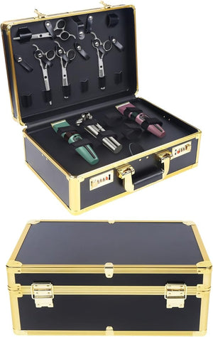 Barber Carrying Case,Large Barber Beauty Salon Tool Kits Storage,Portable Travel Carry Case for Barber Hair Stylist Pet Groomer, for Clippers Trimmers Scissors Blades Guards Shears (Gold)