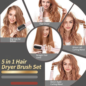 High-Speed 5 in 1 Hair Styler with Auto Curling Iron Straightener &amp Volumizing Hot Air Brush |Fast Drying Ionic Blowout No Heat Damage | Travel &amp Home Styling Tool (Pink)