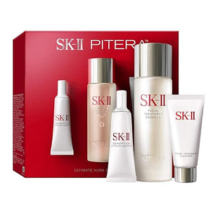 SK-II Ultimate Aura Skincare Kit - Radiance-Boosting Skincare Gift Set with Travel &amp Full Size Products - Kit Includes Full Size Facial Treatment Essence Mini Cleanser &amp Mini Essence Serum (3