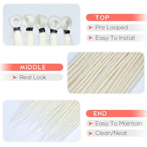 Kraler 24 inch 40 Strands Thick Dreadlock Extensions SE Pearl White Crochet Dreads Extensions of Synthetic Hair 1cm Width Hip Hop Style Dreadlock for Girls