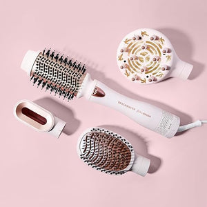 The Beachwaver Co. Blow Brush - Pink Rosegold | Versatile Blow-Dry Brush for All Hair Types w/Interchangeable Attachments | 2 Speeds, 4 Heat Settings, and 4 Attachments - One Tool for Endless Looks!