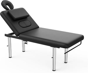 31.5" Wide Stationary Massage Table - Heavy Duty Massage Table with Adjustable Backrest and Stainless Steel Legs, Lash Tables Bed wth Adjustable Face Pillow and Pu Leather, Suppor Up to 660LBS