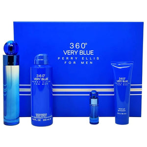 Perry Ellis 360 Very Blue By Perry Ellis for Men - 4 Pc Gift Set 3.4oz Edt Spray 7.5ml Edt Spray 6.8oz Body Spray 3oz Shower Gel 4count
