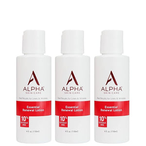 Alpha Skin Care Essential Renewal Lotion, 10% Glycolic AHA, Anti-Aging Formula, Reduces Lines &amp; Wrinkles, Alpha Hydroxy Acid Exfoliates for Smoother Skin, Normal to Dry Skin, 4 Oz, Pack of 3