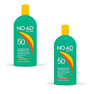 NO-AD SPF 50 Sunscreen Lotion | Hypoallergenic | Broad Spectrum UVA/UVB Protection | Water Resistant | Octinoxate &amp Oxybenzone Free with moisturizing Vitamin E and Aloe 16oz | Pack of 2
