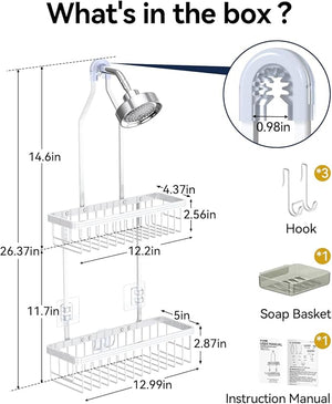 YASONIC Shower Caddy Hanging Never Rust Shower Organizer Hanging Aluminum Shower Racks for Inside Shower with Hooks for Razor Bathroom Organizers and Storage with Soap Holder White
