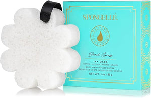 Spongelle Wild Flower Buffer Body Scrubber Bundle with Box | Bath &amp; Shower Loofah for Women | Exfoliator with Body Wash Infused | 14+ uses (Beach Grass, French Lavender, Freesia Pear)