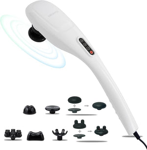 MEGAWISE Handheld Back Massager | Deep Tissue Percussion Relief for Back Neck Shoulders Waist Legs Full Body for Improved Blood Circulation and Fatigue Relief (Pearl White 6Ft Corded)