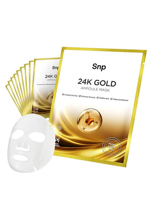 SNP 1000mg Collagen + 24K Gold Ampoule Sheet Mask | Collagen Face Masks Skincare | Tightening Hydrating and Nourishing | Korean Skin Care | Overnight Face Masks | Moisturizing Face Mask | 10 Sheets
