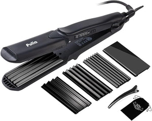 Pulla Hair Straightener and Crimper - 4 in 1 Tourmaline Ceramic Flat and Curling Iron for Hair Styling with Adjustable Temperature - Salon High Heat 320¡ÆF - 430¡ÆF for All Hair Types