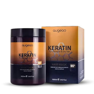 Augeas Keratin Hair Mask: Deep Repair for Damaged &amp Dry Hair with Argan Oil Ginger Milk and Protein Hair Mask 1000ml - Ideal for Curly or Straight Thin Fine Color-Treated Hair