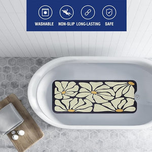 Floral Bathtub Mat Non Slip for Kids Botanical Extra Long Anti Slip Bath Mat for Tub Abstract Flower Bath Shower Mat with Large Drain Holes and Suction Cups Quality Plant Design Bathroom Decor 40x16in