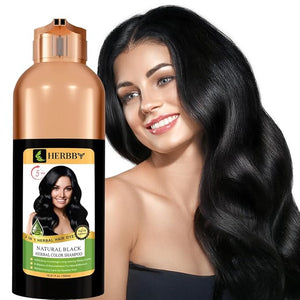HERBBY Hair Color Shampoo for Gray Hair Coverage&ampColor Transform with 9 Herbal Extracts ?Long Lasting(6-8 Weeks)ShinyEvenly ColoredInstant Hair Dye Shampoo&ampConditioner500 Ml (NATURAL BLACK