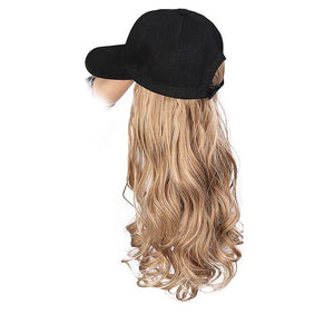 Women's Baseball Cap Wig - Long Curly &amp Wavy Sunshade Integrated Wig Cap
