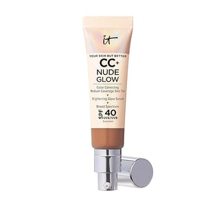 IT Cosmetics CC+ Nude Glow - Medium Coverage Foundation with SPF 40 &amp Brightening Glow Serum Lightweight Skin Tint 2% Niacinamide + Hyaluronic Acid Up to 24H Hydration Normal/Dry Skin - 1.08 f
