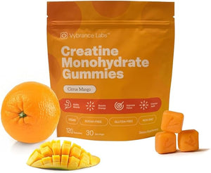 Creapure Creatine Gummies 5g + Taurine &amp B12 - Sugar-Free Vegan Gluten-Free - Citrus Mango - 120 Count (30 Servings) for Strength Energy &amp Focus