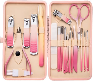 Manicure Set 7/10/13/19Pcs Set Pink Manicure Set Nail Scissors Stainless Steel Nail Clippers Nail Tools Facial/Hand/Foot Care Pedicure Tools Fingernail Cutter(19Pcs Set)