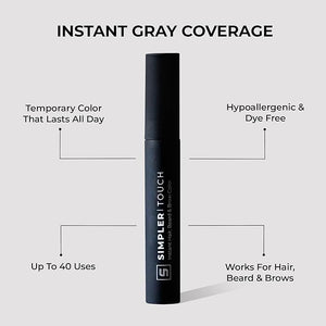 Simpler Hair Color Touch Up Temporary Beard Dye for Men for Gray Hair Coverage - Natural, Clean Ingredients - Hypoallergenic Reusable Instant Beard Dye for Sensitive Skin (Dark Brown)