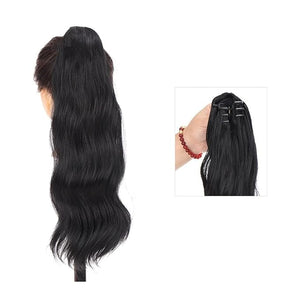 SONGCHAO Fake Hair Bun 1-Pack Long Wavy Claw Clip Ponytail Hair Extension Synthetic Ponytail Extension Ladies Fluffy Black Brown Ponytail Wig Hair Accessories (Color : 04)