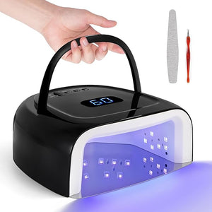 Professional Rechargeable 60W UV LED Portable Cordless UV Light for Nail Lamp Machine with Removable Stainless Steel Bottom4 Timer Setting and Smart Sensor Nail Dryer (Black)