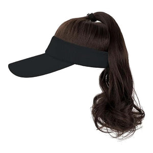 Visor Hat Wig for Women Baseball Cap Wig With Curly Synthetic Hair Extensions Ponytail Cap Wig Sun Hat With Hair Wig