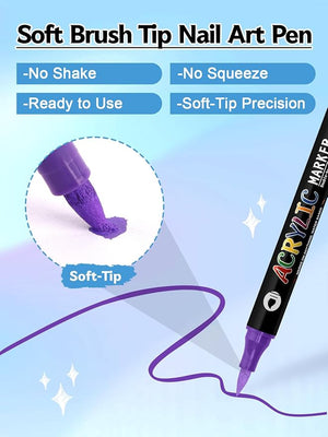 24 Color 3D Nail Art Polish Pens Set, Kalolary Nail Art Markers Point Graffiti Dotting Pen Drawing Painting Liner Double Headed Acrylic Paint for DIY Nail Art