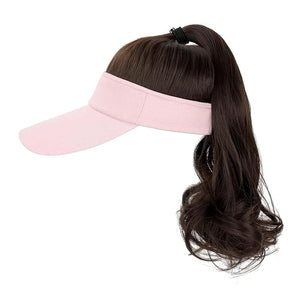 Visor Hat Wig for Women Baseball Cap Wig With Curly Synthetic Hair Extensions Ponytail Cap Wig Sun Hat With Hair Wig