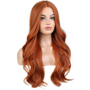 MAGQOO Ginger Wig for Women Long Curly Wavy Red Copper Auburn Wig Middle Part Synthetic Heat Resistant Fiber Halloween Cosplay Costume Daily Party Use