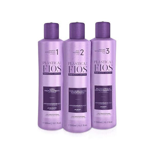 Plastica Dos Fios - Brazilian Keratin Hair Smoothing System Anti Residue Shampoo And Repair Mask The Best Treatment System - (3x300 ML) (Set of 3) Comb Included.
