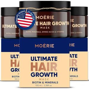 Moerie Hair Growth &amp Repair Mask - Restorative Vegan-Friendly Treatment for Longer Thicker Fuller Hair - 100ml 3 pack