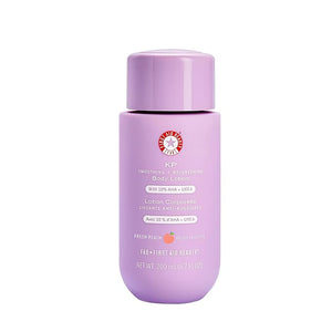 First Aid Beauty - KP Smoothing + Brightening Body Lotion with 10% AHA, Lactic Acid, Urea + Colloidal Oatmeal, Exfoliate &amp; Moisturize, Banish Keratosis Pilaris Bumps, NEW Peach Scent (6. 7 fl oz)