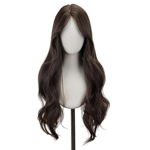 STYLER Brown Middle Part Wig with Bangs for Women -26 Inch Long Wavy Brown Wigs Synthetic Heat Resistant Hair Natural Looking Wigs for Daily Use Halloween Christmas Cosplay Party