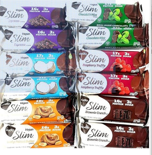 Variety Pack ? Slim High Protein Bars, 12 Count (16?17g Protein, 3g Sugar, High Fiber, Low Net Carbs) ? Gluten-Free, Dairy-Free, Kosher, Flavors Include Peanut Butter, Chocolate Mint, Brownie, Truffle