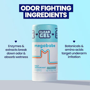 Megababe Daily Deodorant - Beachy Pits | Aluminum-Free Clear &amp Clean | 2.6 oz - 2 Pack