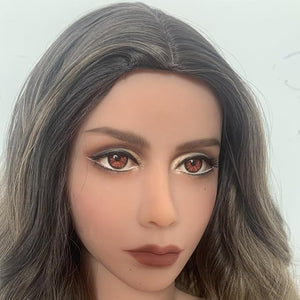 Mannequin Head Makeup Soft Doll Head with 2 Hair&ampBrown Eyeballs Life-Size TPE Doll Parts Accessories Snap or M16 Studs Fixed (Brown Color)