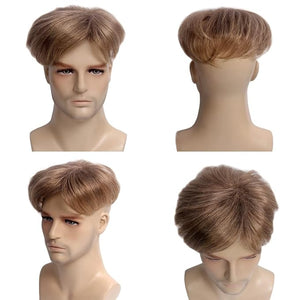 H&amp;Bwig Men Short Toppers Hairpiece Clip in Hair Extensions for Covering White Loss Hair Toupee (Blonde)