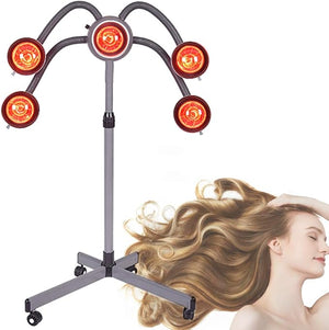 5 Heads Infrared Heat Lamp Red Light Hair Color Processing Drying Adjusting Height Hair Dryer Stand Styling Perming Dryer Hair Salon Equipment