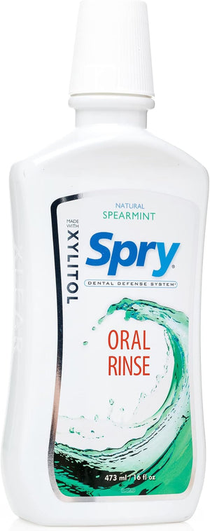 Spry Natural Xylitol Mouthwash Fluoride Free with Enamel Support Gentle Alcohol Oral Rinse Non-GMO Spearmint - 16 fl oz (Pack of 2)