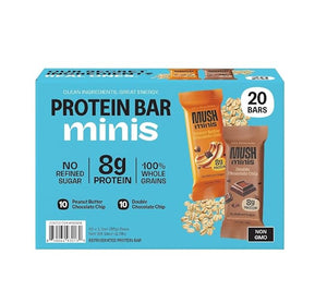 Mini Protein Bars - No Refined Sugar, 8g Protein, 100% Whole Grain, Gluten Free &amp; Kosher Variety Pack Double Chocolate Chip and Peanut Butter Chocolate chip (20 Bars)