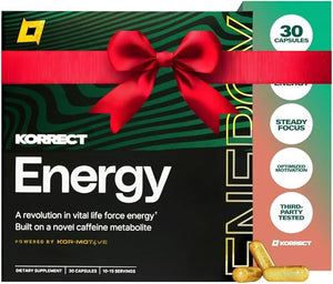 Korrect Clean Energy Supplement for Men &amp Women | Mental Clarity Nootropic| Paraxanthine Sustained Attention| Jitter-Free Stamina |3rd Party Lab Tested Non-GMO cGMP Certified 30 Capsules