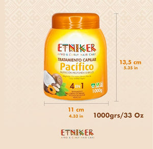 ETNIKER PACIFICO Hair Treatment for Afro Curly &amp Wavy Hair | 4-in-1 Deep Conditioner Styling Cream UV Protection &amp Repair Mask | with Peach Palm Borojo Coconut Oil &amp Vegetable Keratin