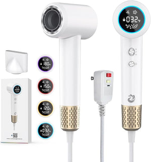 KARFUN Plasma Hair Dryer 1500W High Speed Blow Dryer with Plasma Tech (Positive+Negative Ionic) LED Display 5 Temps 2 Speed Thermo-Control Fast Drying Plasma Hairdryer for Home or Travel (White)