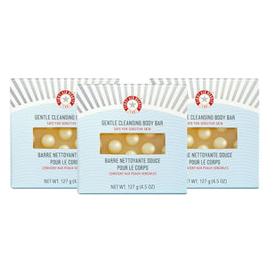 First Aid Beauty - Gentle Cleansing Bar, Luxurious Soap Bar Body Wash with Squalane, Allantoin, and Shea Butter for Smooth, Clean Skin, Fragrance-Free, Safe for Sensitive Skin, 4.5 oz, 3ct