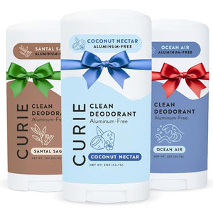 Curie Natural Deodorant for Women Calm &amp Cool Stick Trio - Coconut Nectar Ocean Air and Santal Sage - Aluminum Free Clean Sustainable Vegan Paraben Free (3pk)