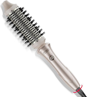 TYMO Thermal Brush Curling Brush - STYLUX 1.5 Inch Blowout Volumizer with Flexi-Fit for Hair Straightening Heated Round Styler Tool Hair Straightener and Curler 2 in 1 Dual Voltage Gold