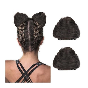 Messy Bun Hair 2 PCS Mini Claw Clip in Messy Hair Bun Extensions Wig Accessory for Women Girls Cat Ears Hair Donut Chignon Synthetic Hair Pieces Bun Extension Real Human Hair Buns (Color : Brown blac